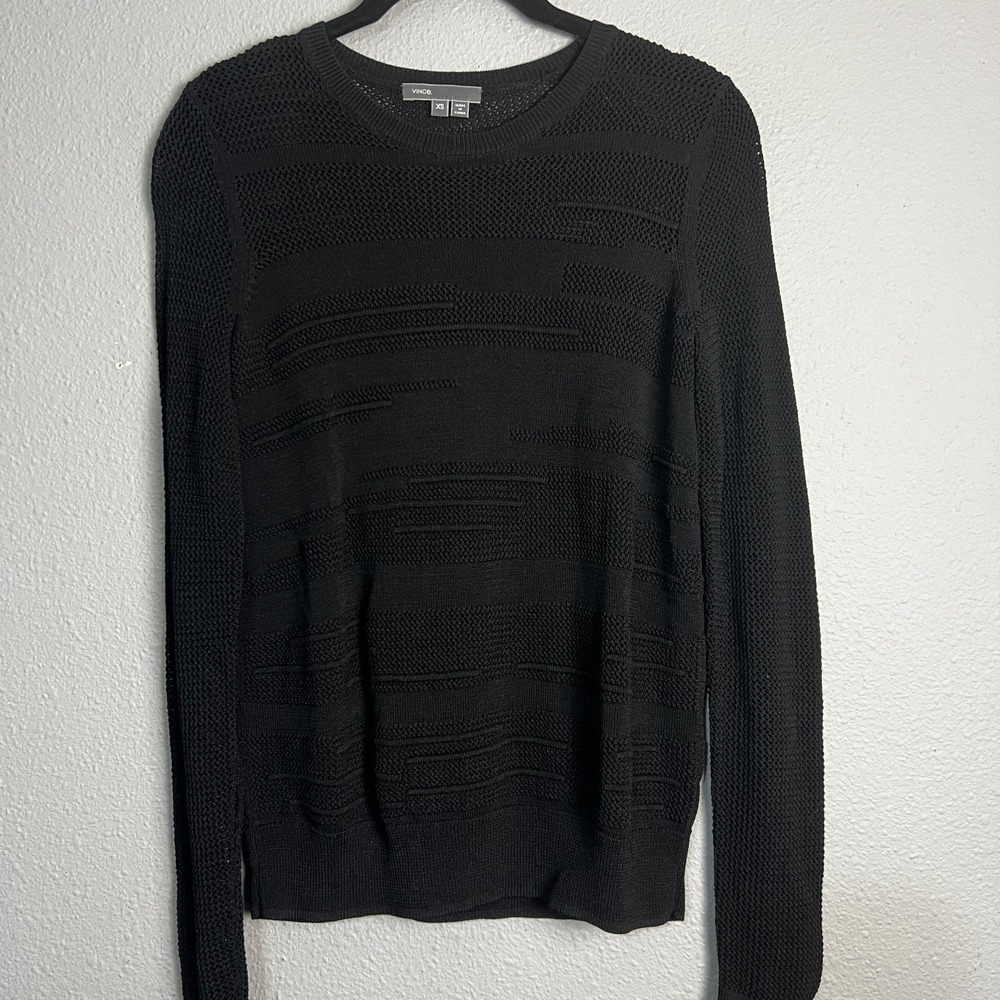Vince Open Knit Sheer Mesh‎ Sweater Pullover Crew Neck Striped Lightweight XS
